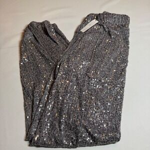 NWT Sequin Joggers Womens Size Small POL Silver Metallic Sparkle Party Pants